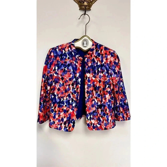 Kasper Womens Multicolor Spotted Allover Print Long Sleeve Open Front Blazer Med - Picture 1 of 13